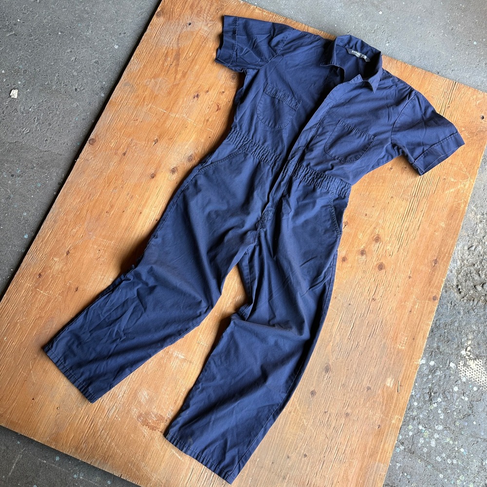Berne Mens Large Short Navy Blue Short Sleeve Zip Front Utility Work Coverall